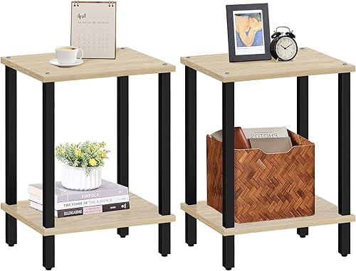 Miniatura 99 de TUTOTAK TB01BK035 - Mesa auxiliar, mesita de noche con estante de almacenamiento de 2 niveles, para espacios pequeños, 2 unidades Negro,Marrón,Gris