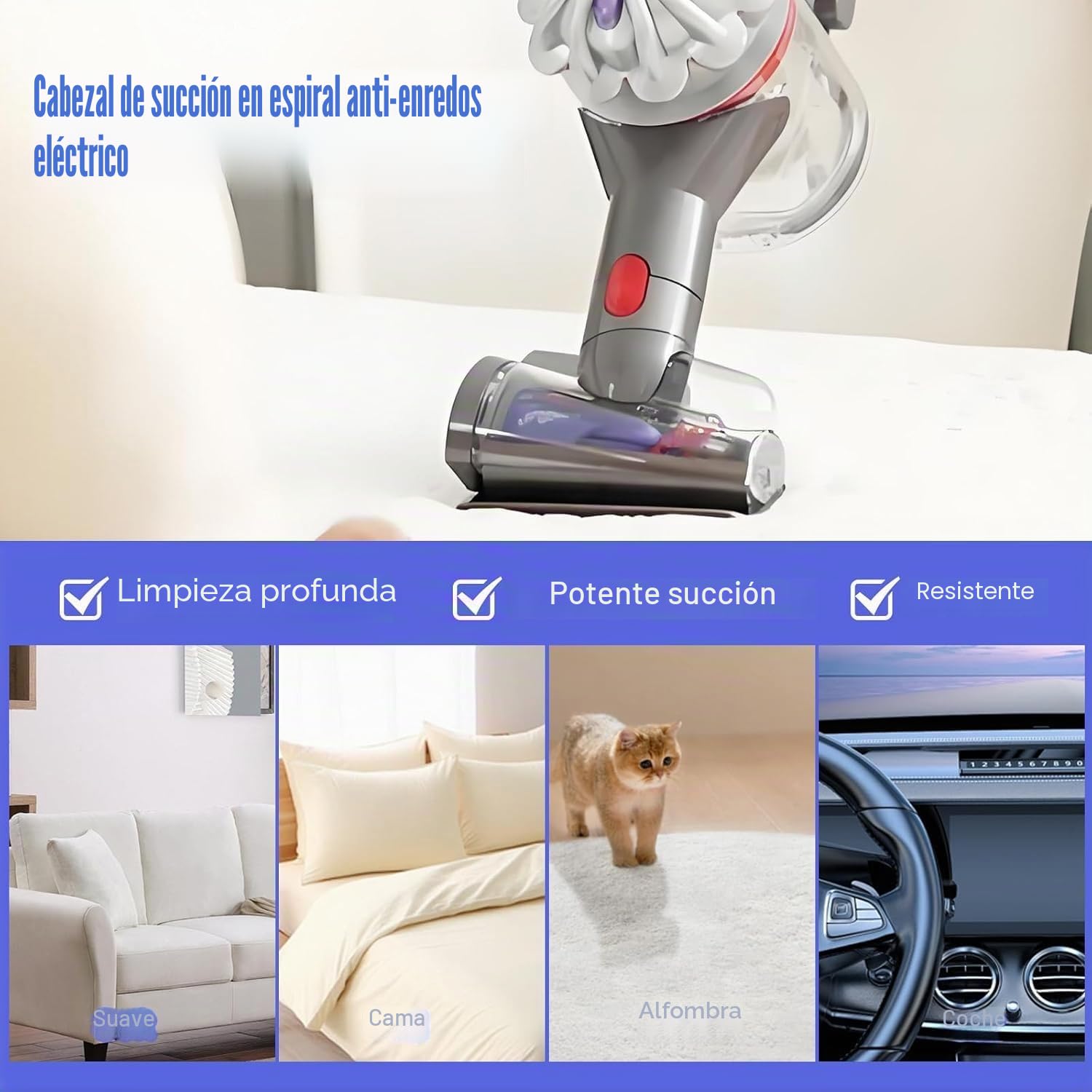 Mini Cabezal de Cepillo Motorizado de Repuesto para Dyson Aspiradoras V7, V8, V10, V11, V15, SV10, SV11, SV12, SV14, Cabezal Limpiador Pequeño para Colchón, Tapicería, Antienredos