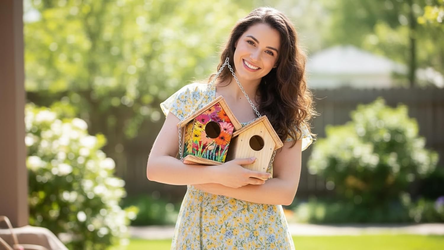 2pc DIY Birdhouse Kit, Cedar Wood Bird House Kits Bulk for Adults, Art Craft Outdoor Birdhouse, Solid Wood Weather Proof Material Painting Kit, Chain for Tree Hanging