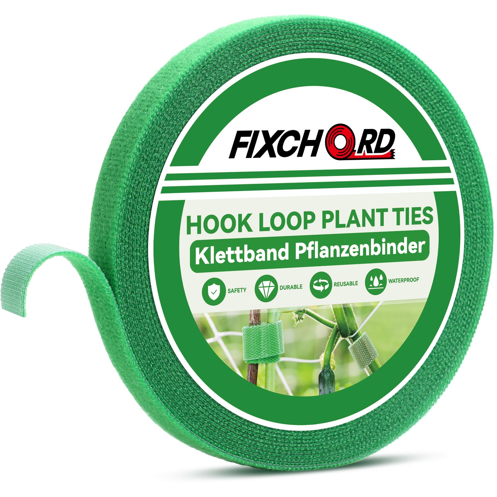 Fixchord Soft Green Green Garden Plant Ties Tape, Plant Tie Plant Tape, Hook And Loop Plant Ties, Plant Clips, Garden Ties Self Adhesive, Plant Ties For Climbing Plants & Support, 10M*12Mm
