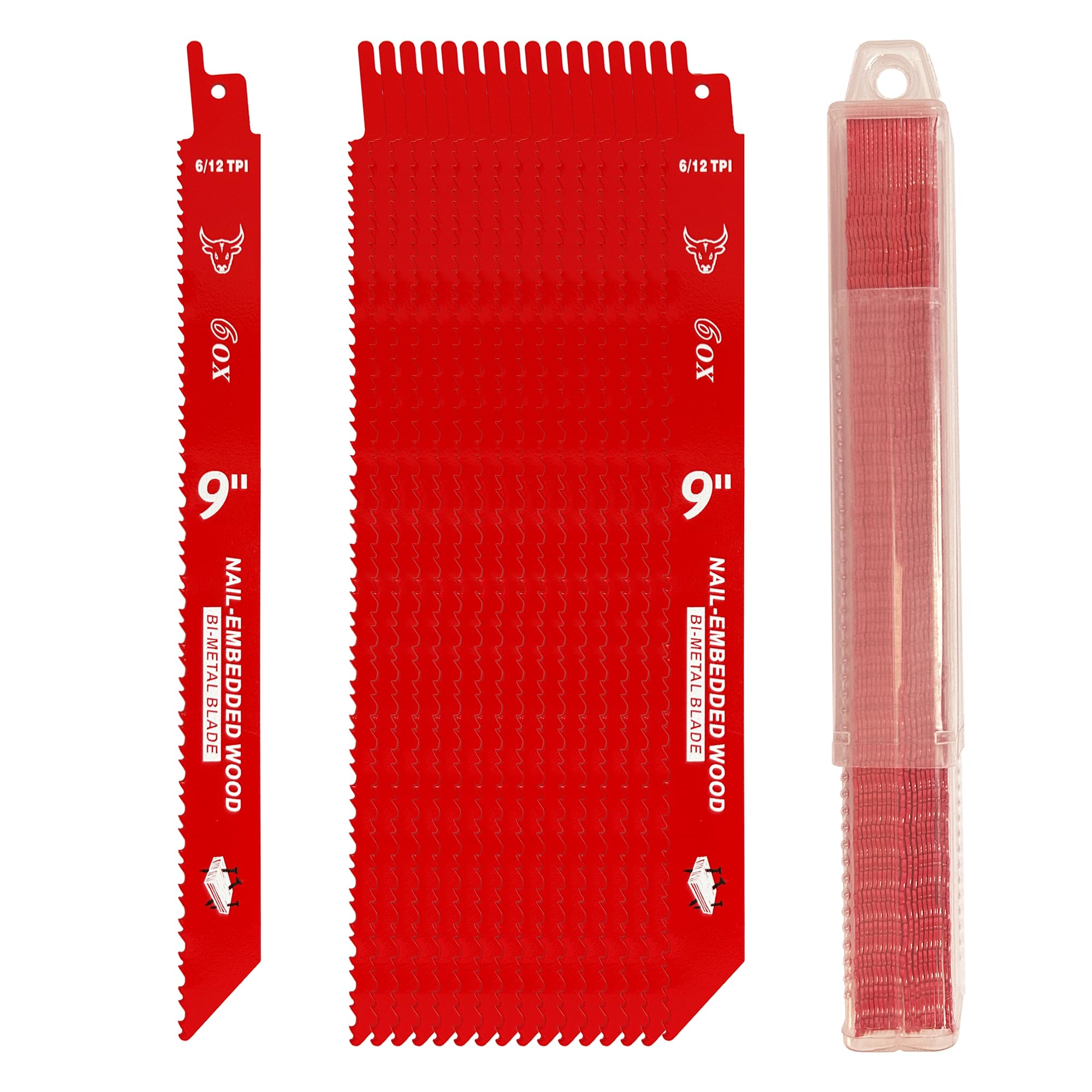 6OX 9 Inch Reciprocating Saw Blades for Nail-Embedded Wood Demolition, 6/12 TPI, Bi-Metal Sawzall Blade - 20 Pack