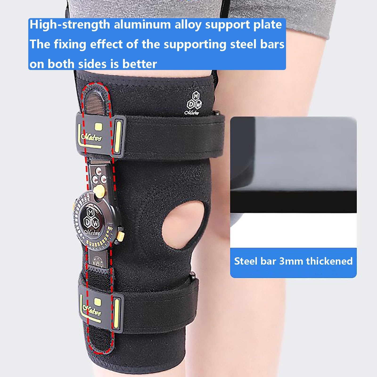 HAILM Ortesis de Rodilla Regulable 0°-120°, con Estabilizadores Laterales, Inmovilizador Rodilla Ortopédico, para Hombres y Mujeres, Lado Izquierdo o Derecho, para Dolor, Lesiones o Artritis,S
