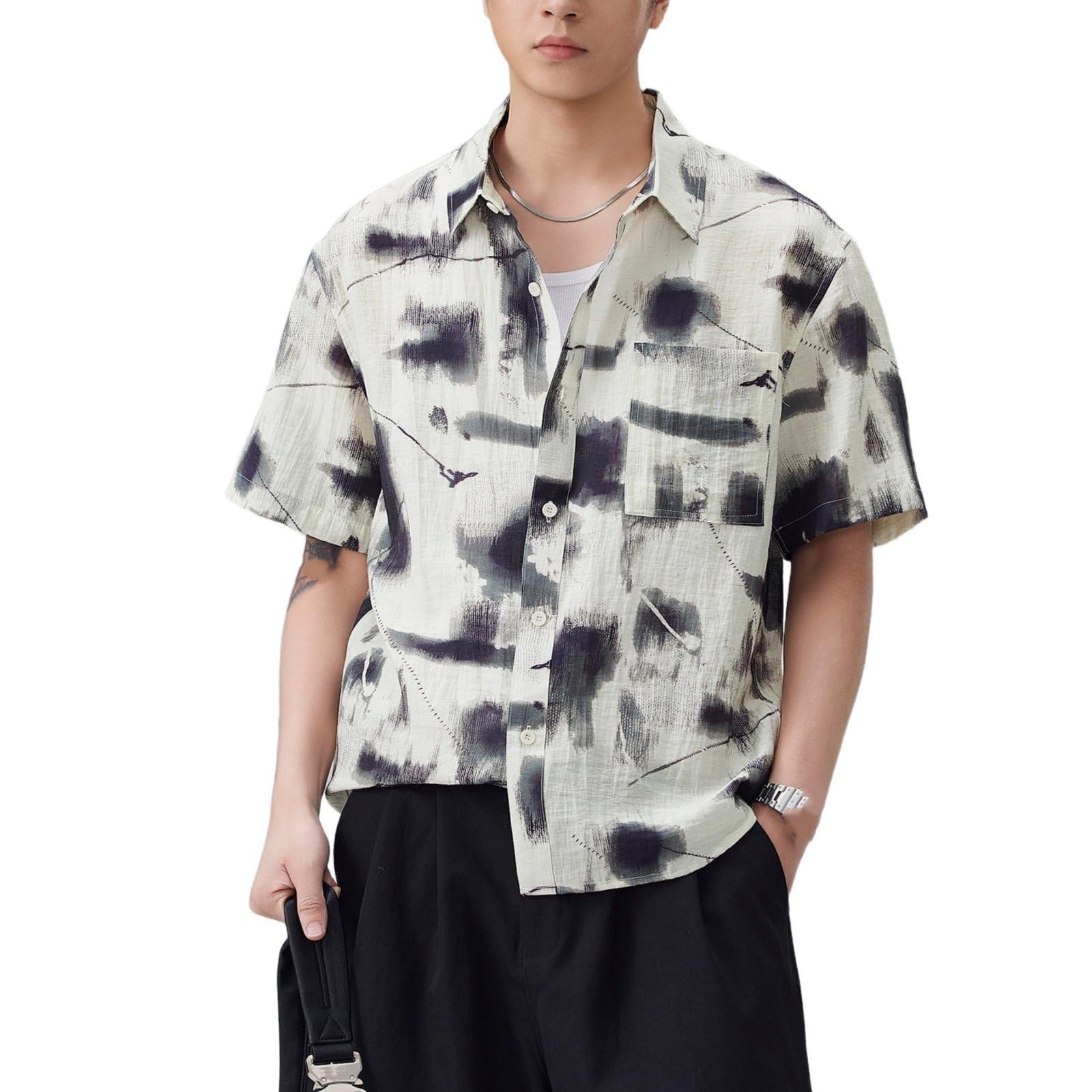 Camicia Da Uomo Con Stampa A Maniche Corte Oversize Con Bottoni Stile Streetwear Per Le Vacanze Estive