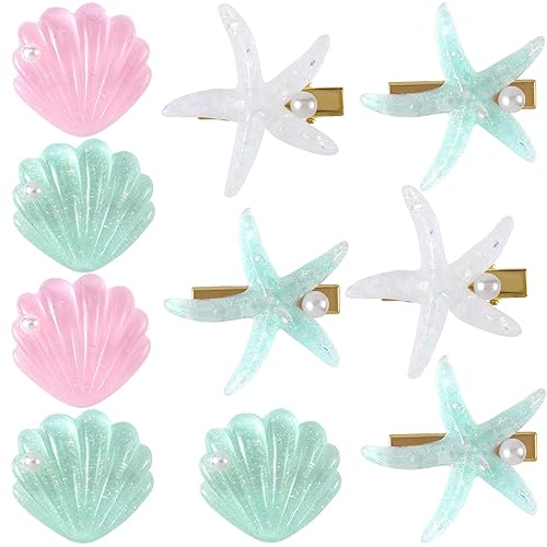 PAGOW 10 pinzas para el cabello con estrellas de mar, pasadores de pelo de perlas de cristal de diamantes de imitación, soporte para cola de caballo