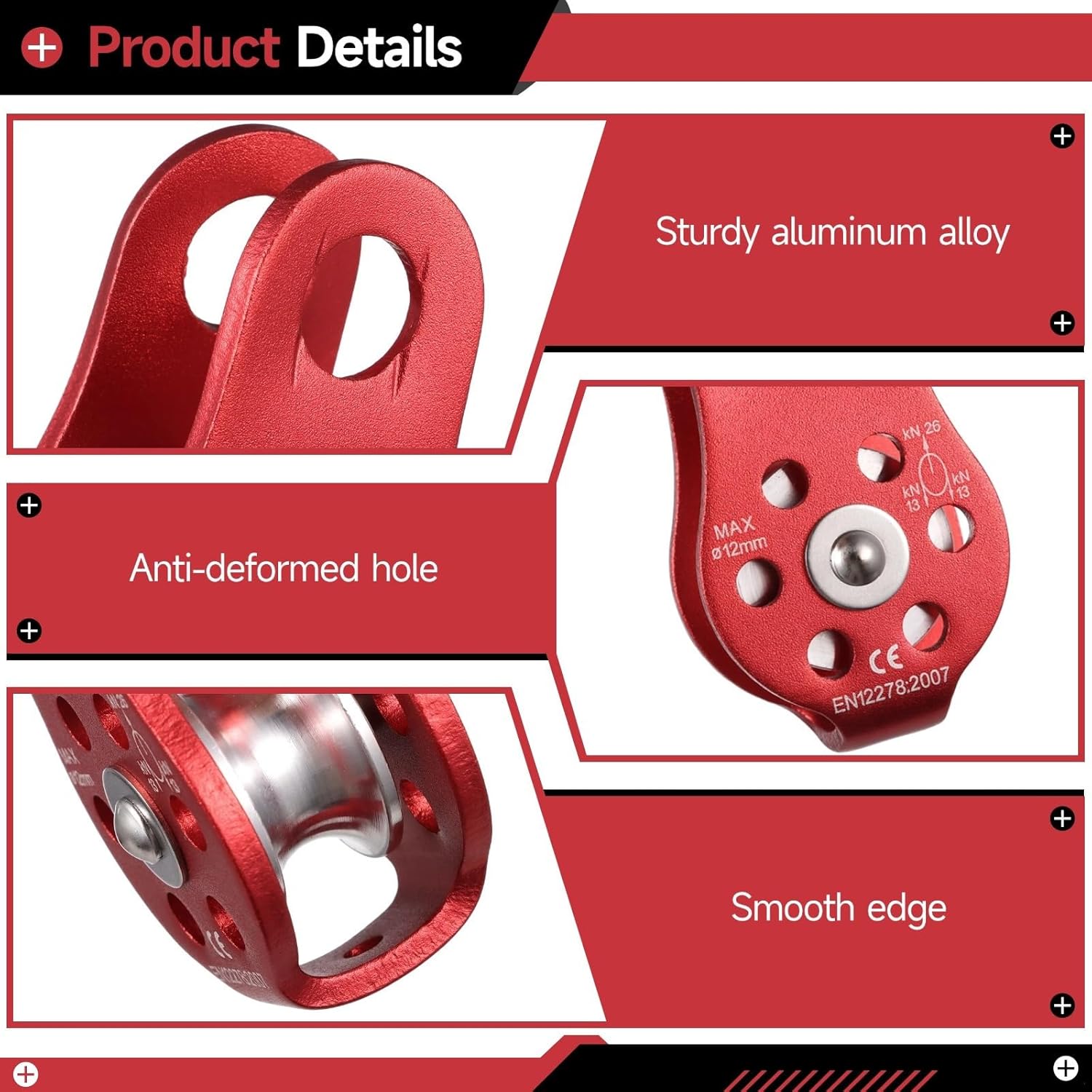 2-Piece Heavy Duty Micro Pulley Set, 26 Kn Aluminum Rope Pulley for Climbing and Rescue