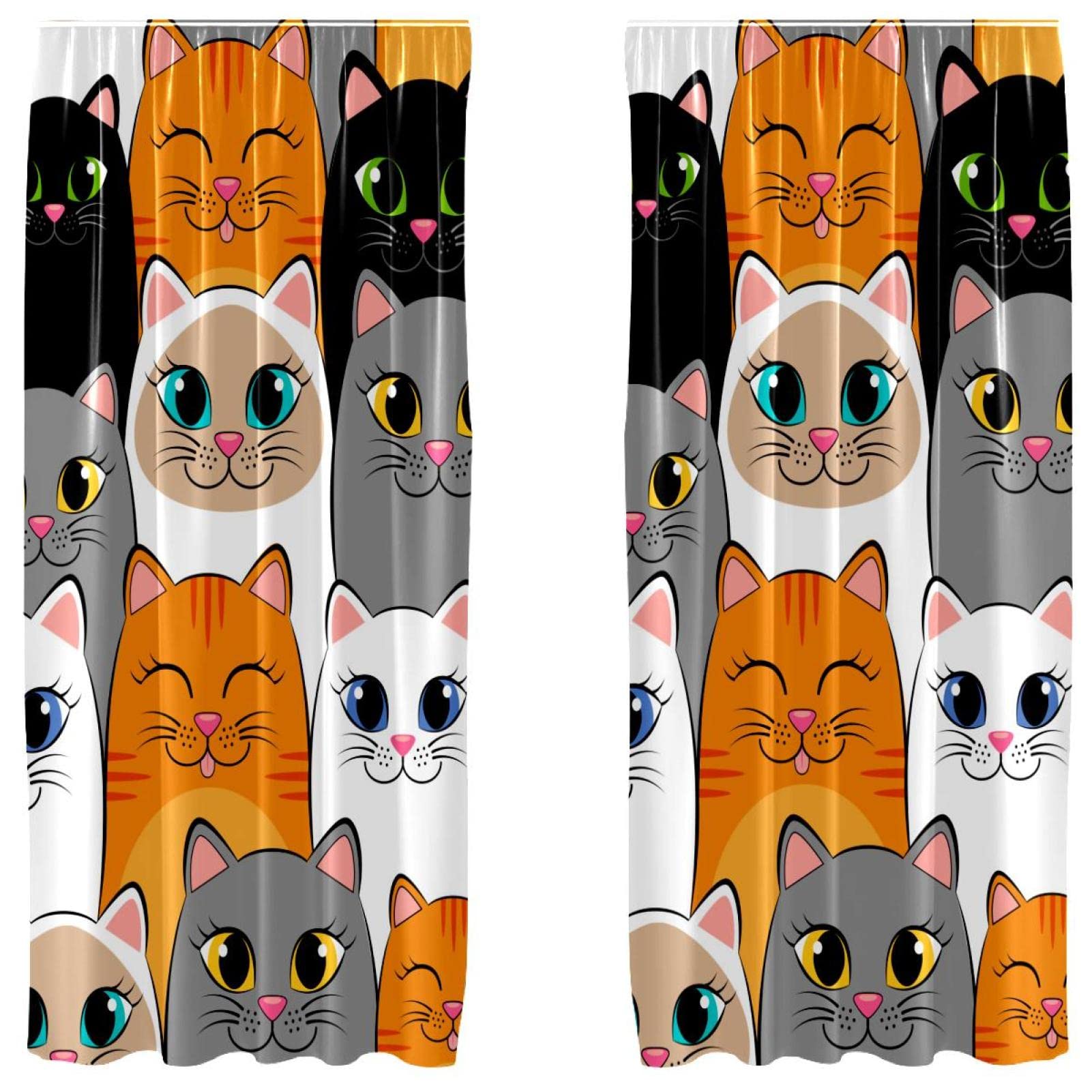 Cortinas de gatos modernos para sala, juego de 2 paneles de 55x84 pulgadas en gris y naranja