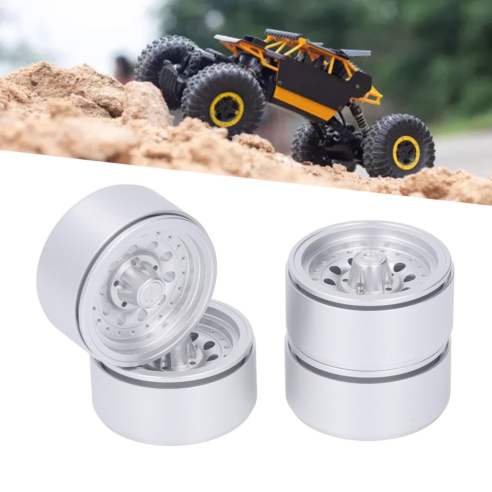 Cryfokt Set di Cerchi RC Beadlock Premium da 1,9 Pollici per la Serie Axial SCX10 - Costruzione in Lega di Alluminio Ideale per la stabilità Fuoristrada - 4 unità (SILVER)