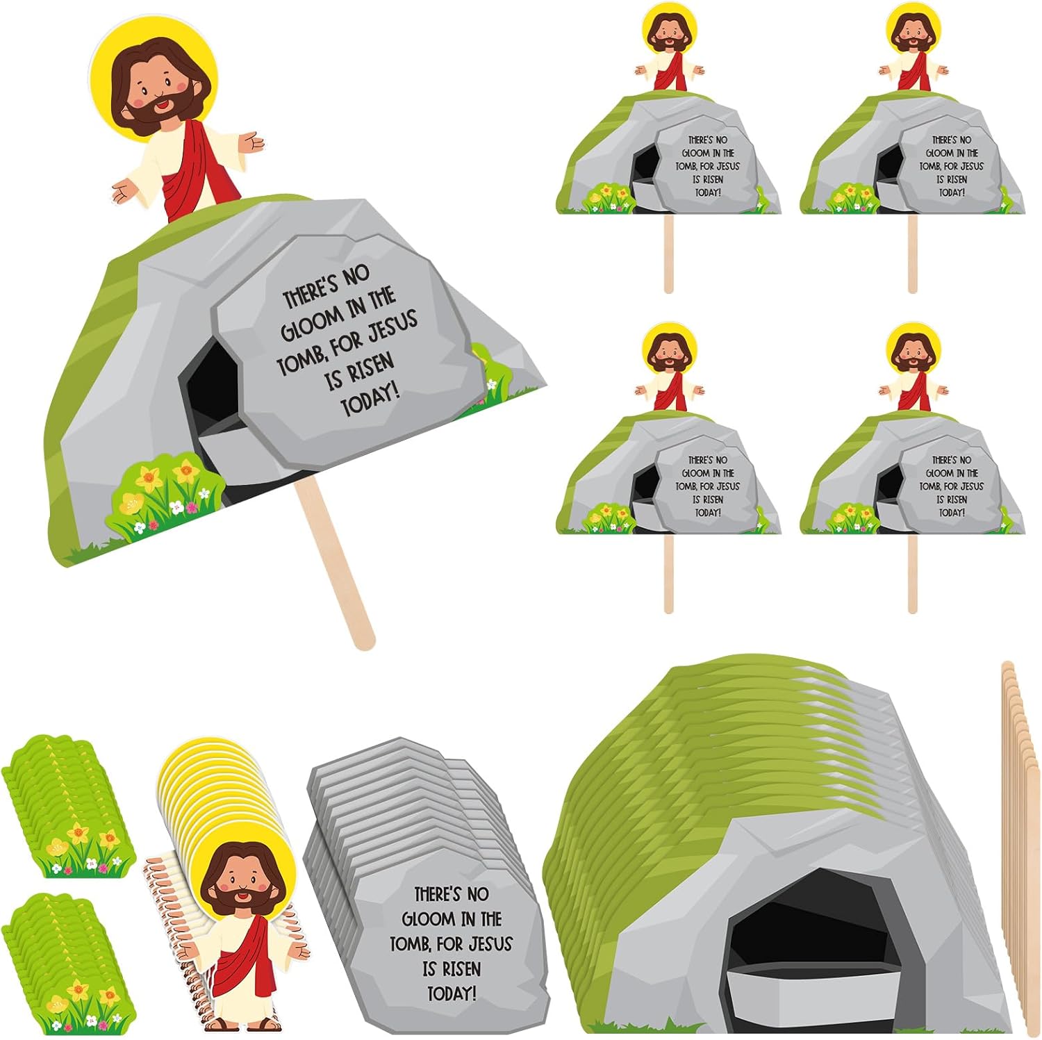 24 Sets Religious Easter Craft Kits Jesus is Risen Stick DIY Kit Jesus Resurrection Scene Christian Tomb Crafts for Easter Church VBS Sunday Activities Party Favor