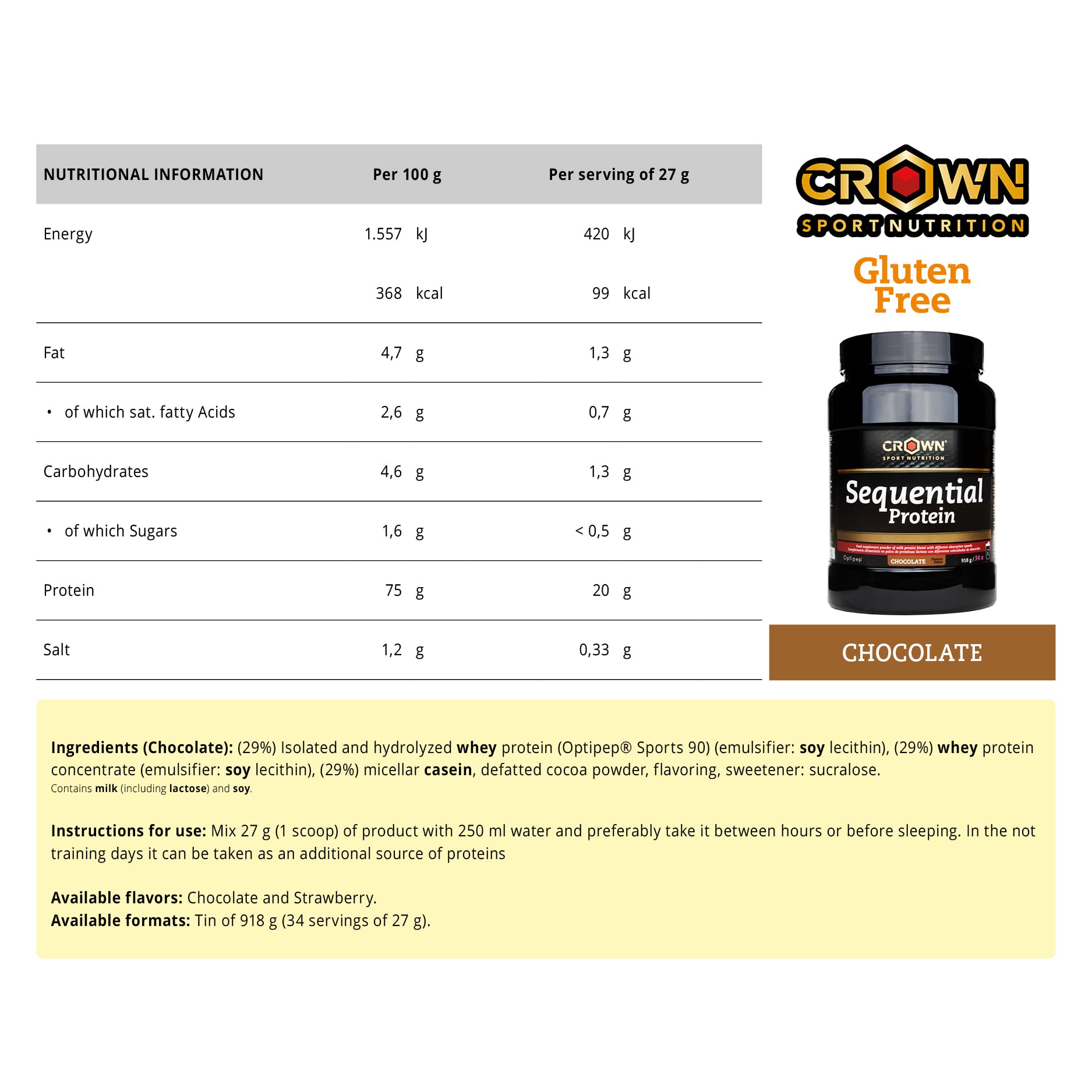 Crown Sport Nutrition Sequential & Night Protein | Proteína de Leche con 3 Fases de absorción (Hidrolizado de aislado Whey (Optipep® 90), Concentrado de Whey y Caseína Micelar)