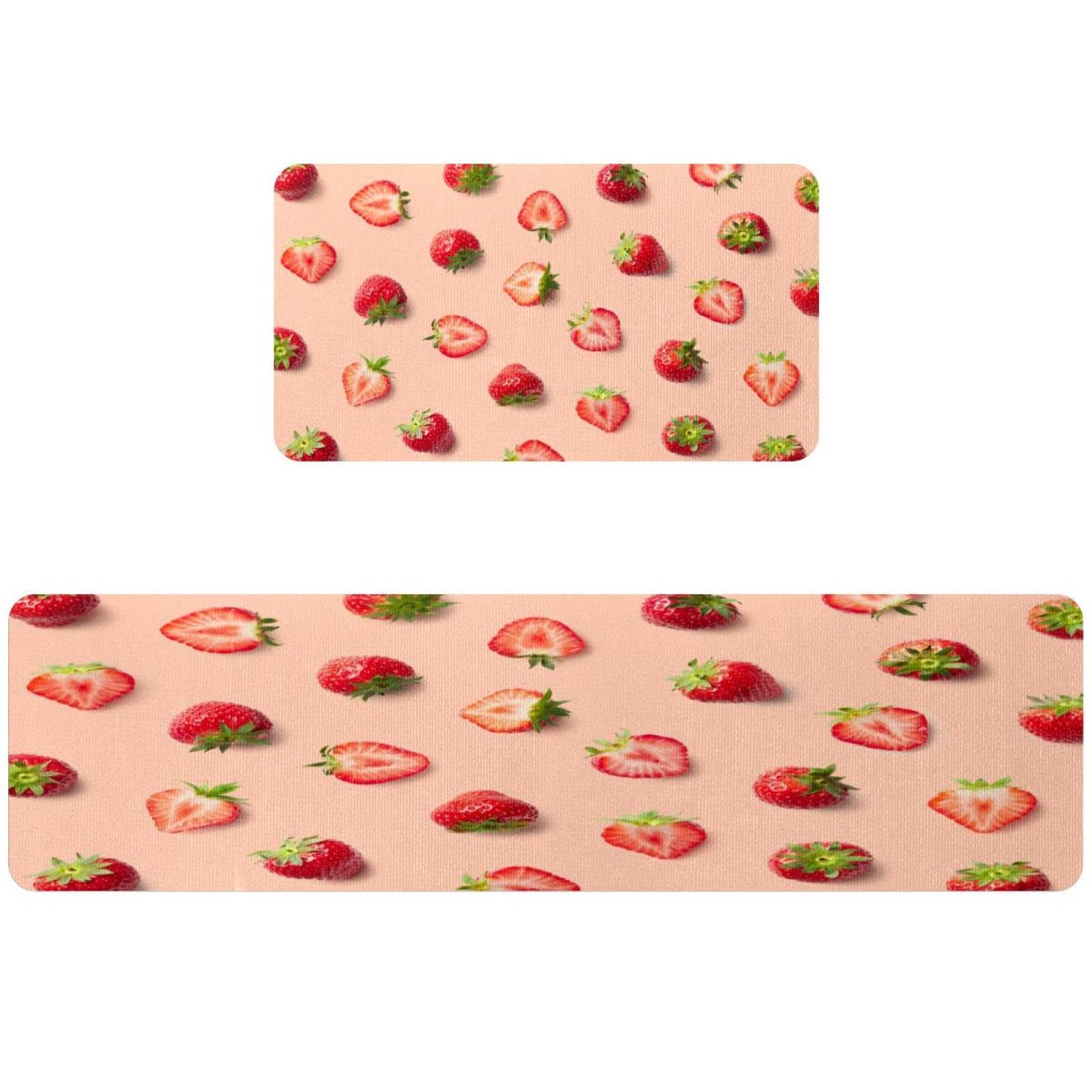 Lot de 2 tapis de cuisine fraises antidérapants et lavables