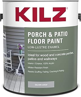 KILZ Low-Lustre Enamel Porch & Patio Latex Floor Paint, Interior/Exterior, Silver Gray, 1 Gallon