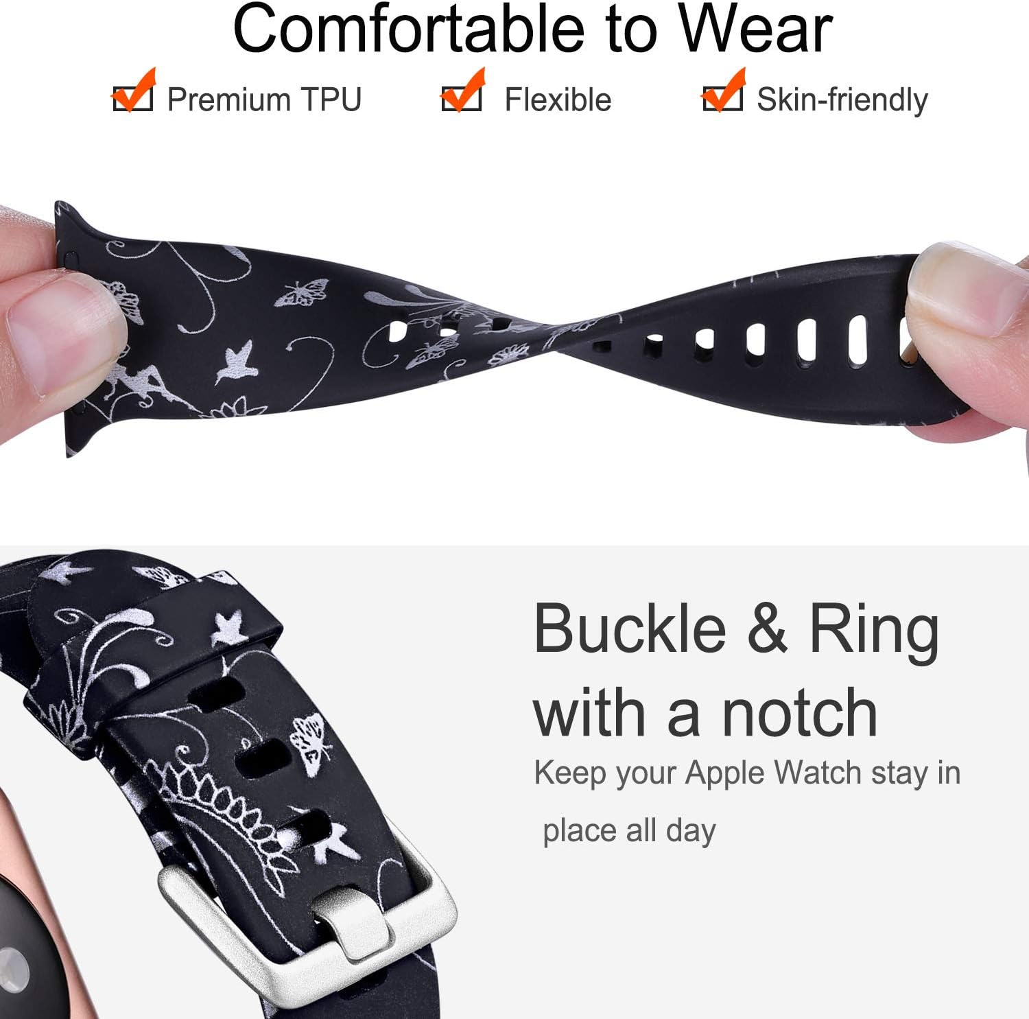 Laffav Compatible with Apple Watch Band 38mm with Case, Soft Breathable Pattern Printed Wrist Strap for iWatch Series 3 2 1, Fairy, M/L
