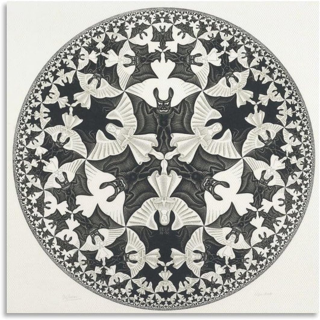 Rikin Liuff Hyperbolic Geometry by M.C. Escher Poster and Prints Abstract Wall Art M.C. Escher Canvas Painting for Office Home Picture Decor 50x50cmx1 Unframed