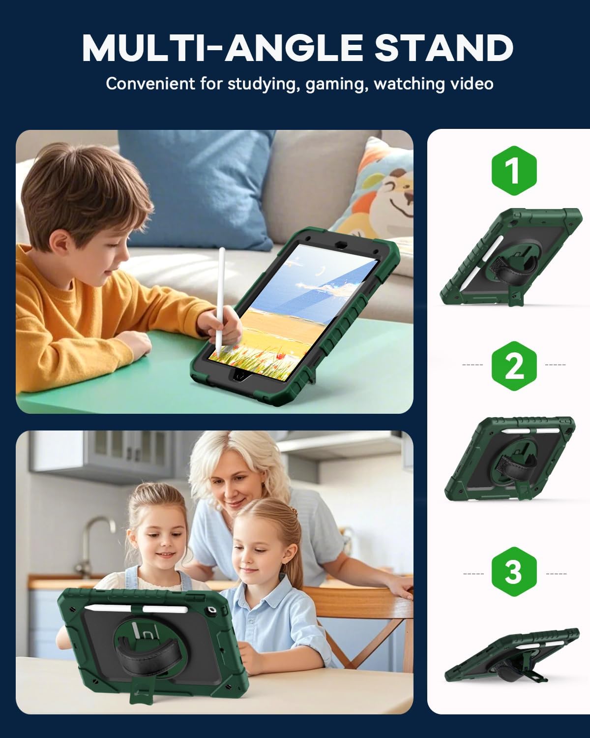 Cantis Case for iPad 9th/8th/7th Generation with Screen Protector, iPad 10.2 Case 2021/2020/2019 with 360 Degree Rotating Stand/Shoulder Strap/Pencil Holder, Alpine Green - Image 5