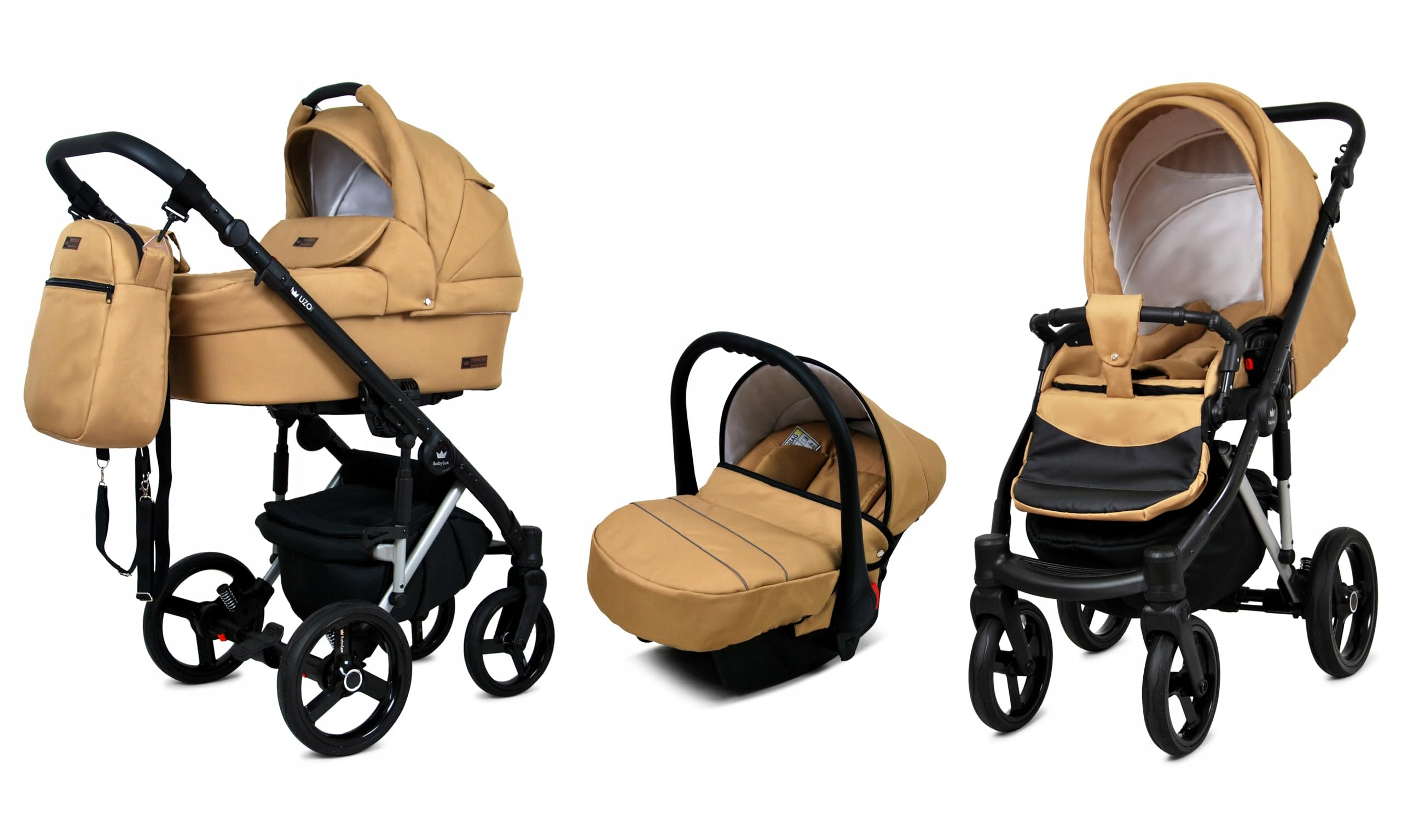 BabyLux® Carrito de Bebé Sistema de Viaje Set 3 en 1 - UZO - incl. Capazo, Silla de Paseo, Silla Coche - Cochecito - con Bolso cambiador, Cubierta para la lluvia, Mosquitera etc.