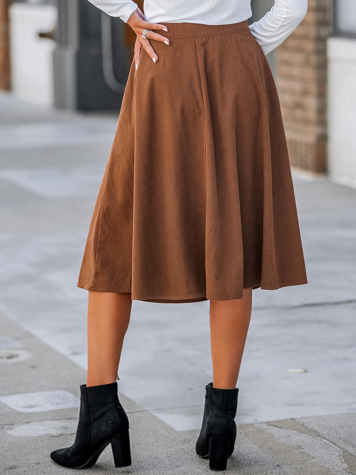 CUPSHE Damen Cordrock Hohe Taille Knöpfen A Linien Midi Rock Elegant High Waist Freizeitrock Party Short Skirt