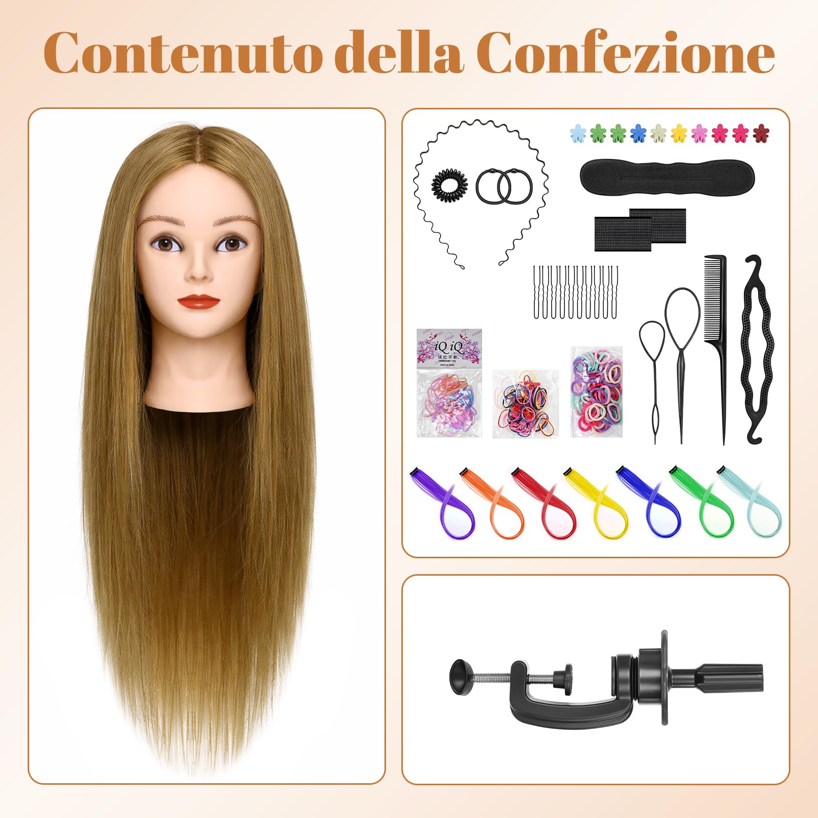 TwoWin Testina parrucchiere capelli veri 80% 26" marrone con morsetto per allenamento