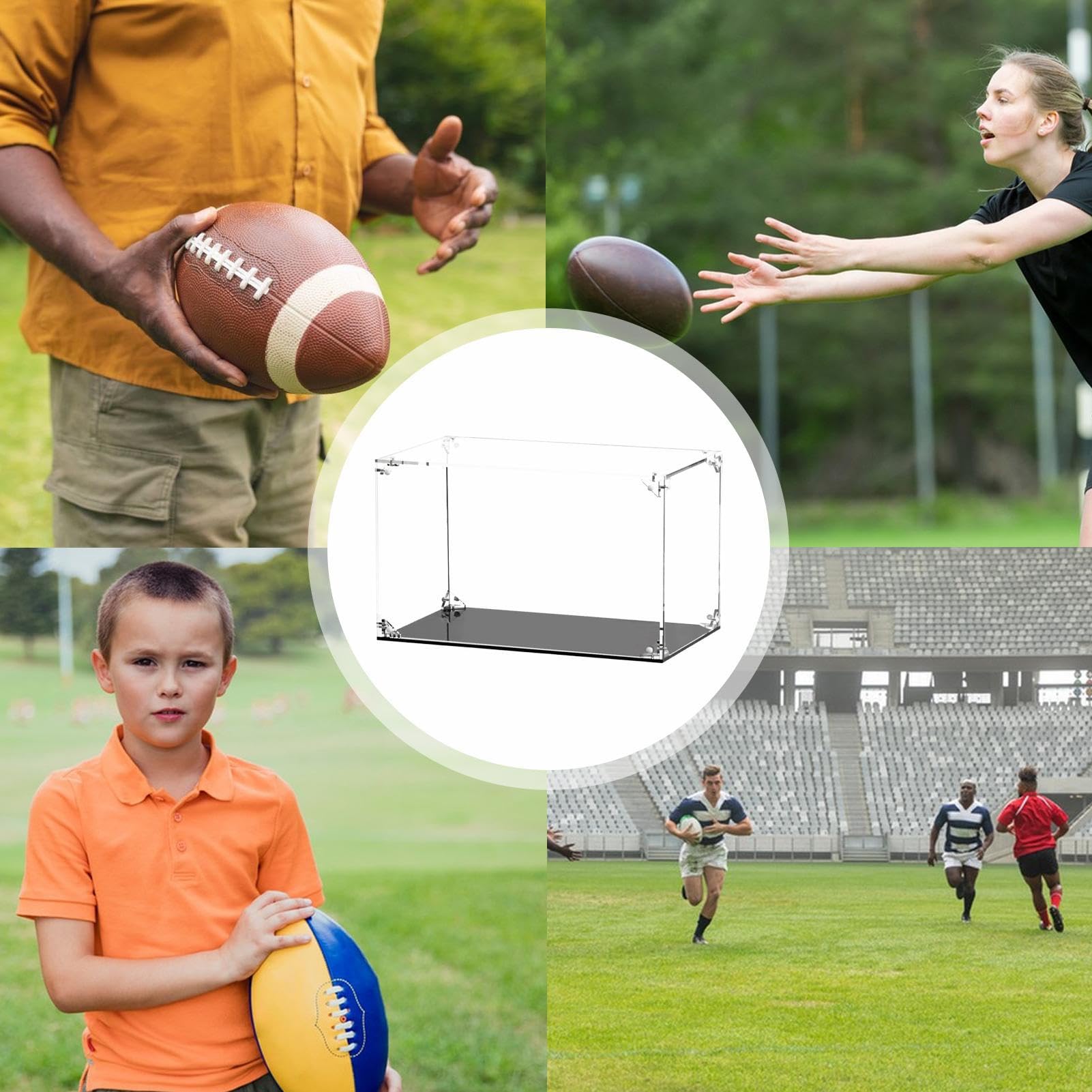Vitrina Transparente de Fútbol Soporte Acrílico Antipolvo Protección UV