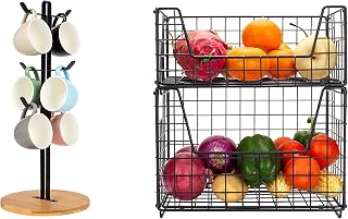 TIEYIPIN [2 Set] Coffee Cup Holder and 2 Tier Wire Basket