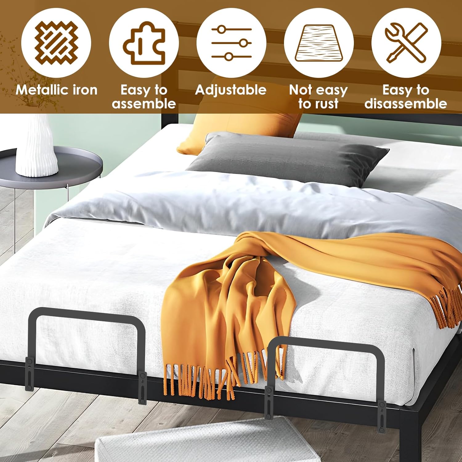 2PCS Mattress Fixing Bracket Non-slip Adjustable Mattress Stop Mattress Bracket Bed Mattress Retainer Bar Metal Mattress Slide Stopper Mattress Holder in Place to Keep Mattress topper from Sliding