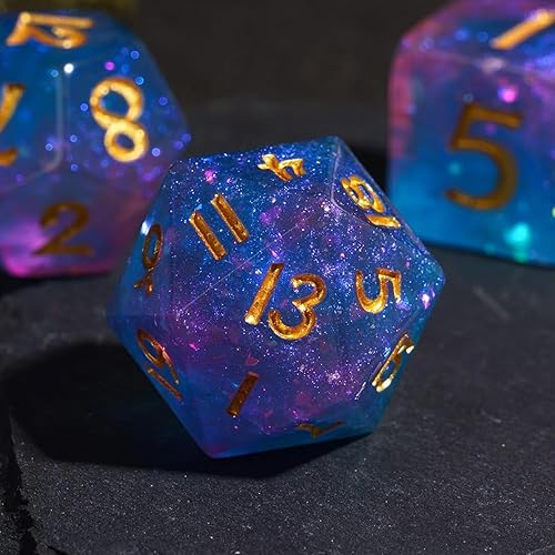 Miniatura 2 de HDdais DND - Juego de dados poliédricos azules rellenos de purpurina para juegos de rol de Calabozos y Dragones y juegos de mesa