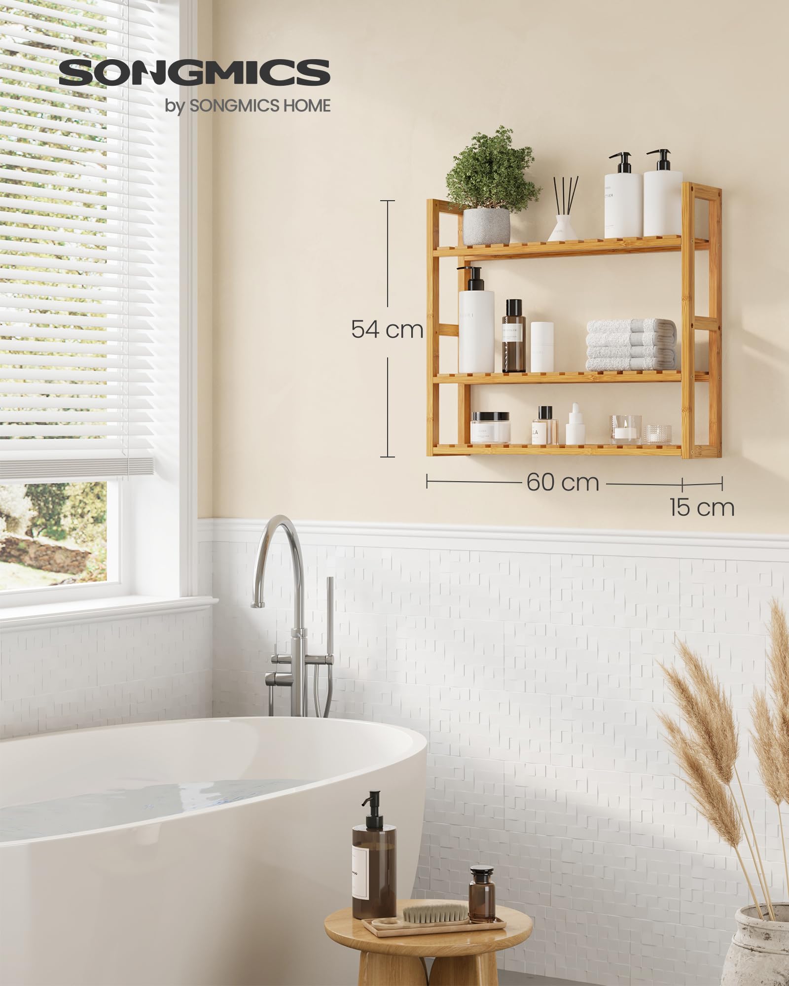 The Living Store Mensola da bagno con 3 ripiani a parete 60x15x54 cm in bambù