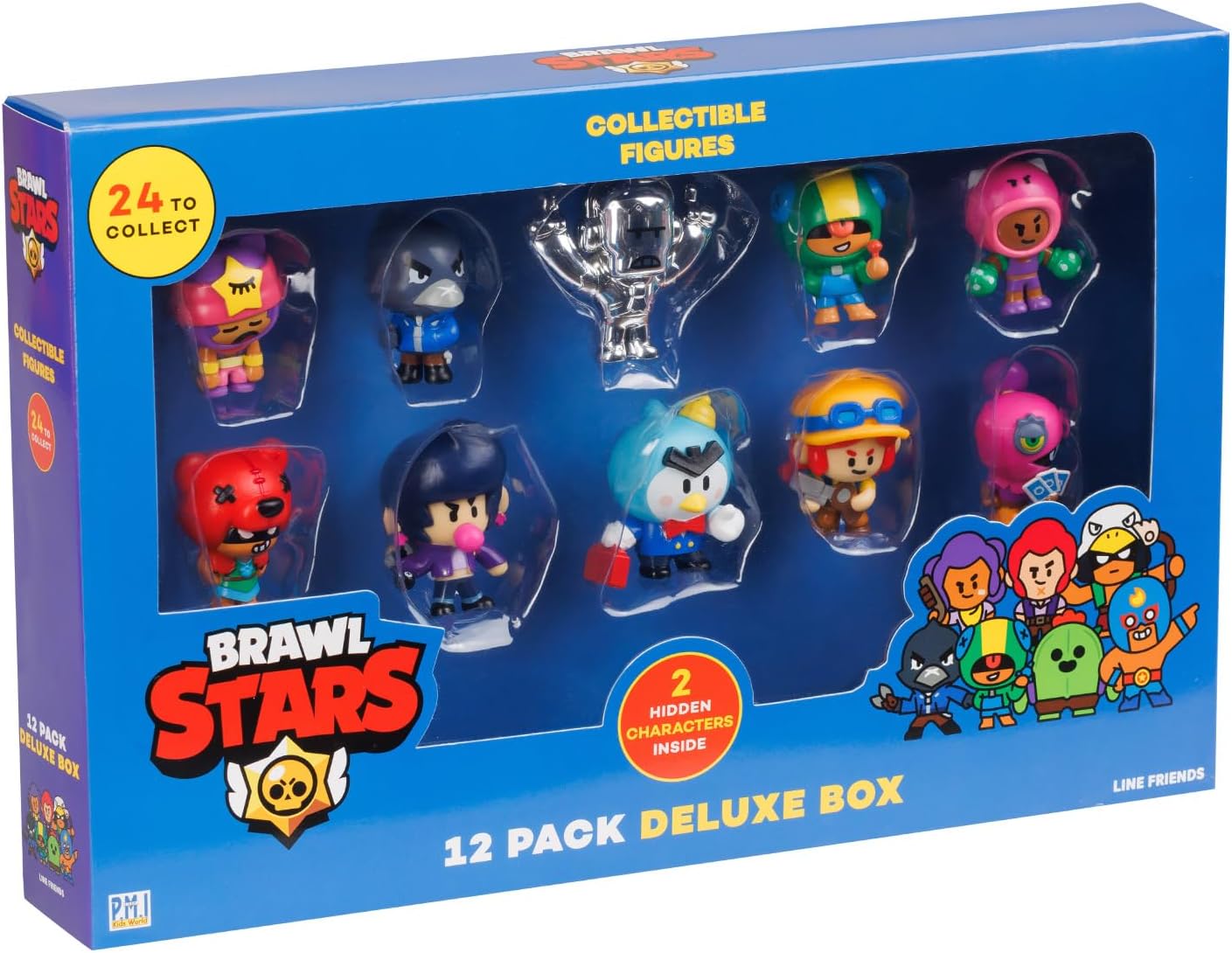 P.M.I. Brawl Stars Mystery Collectible Figures | 12 of 24 Mini Figures in 1 Surprise Box | Includes True Silver & Gold Skins + 2 Hidden Rare Characters | Official Licensed Toys