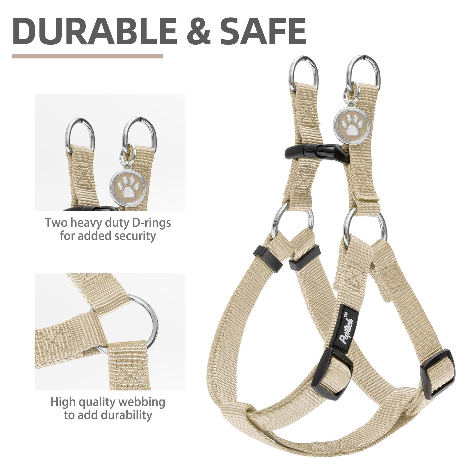 PUPTECK Pettorina per cani senza tirare, in morbido nylon regolabile, in gilet per cuccioli all'aperto, con etichetta identificativa, crema, XS