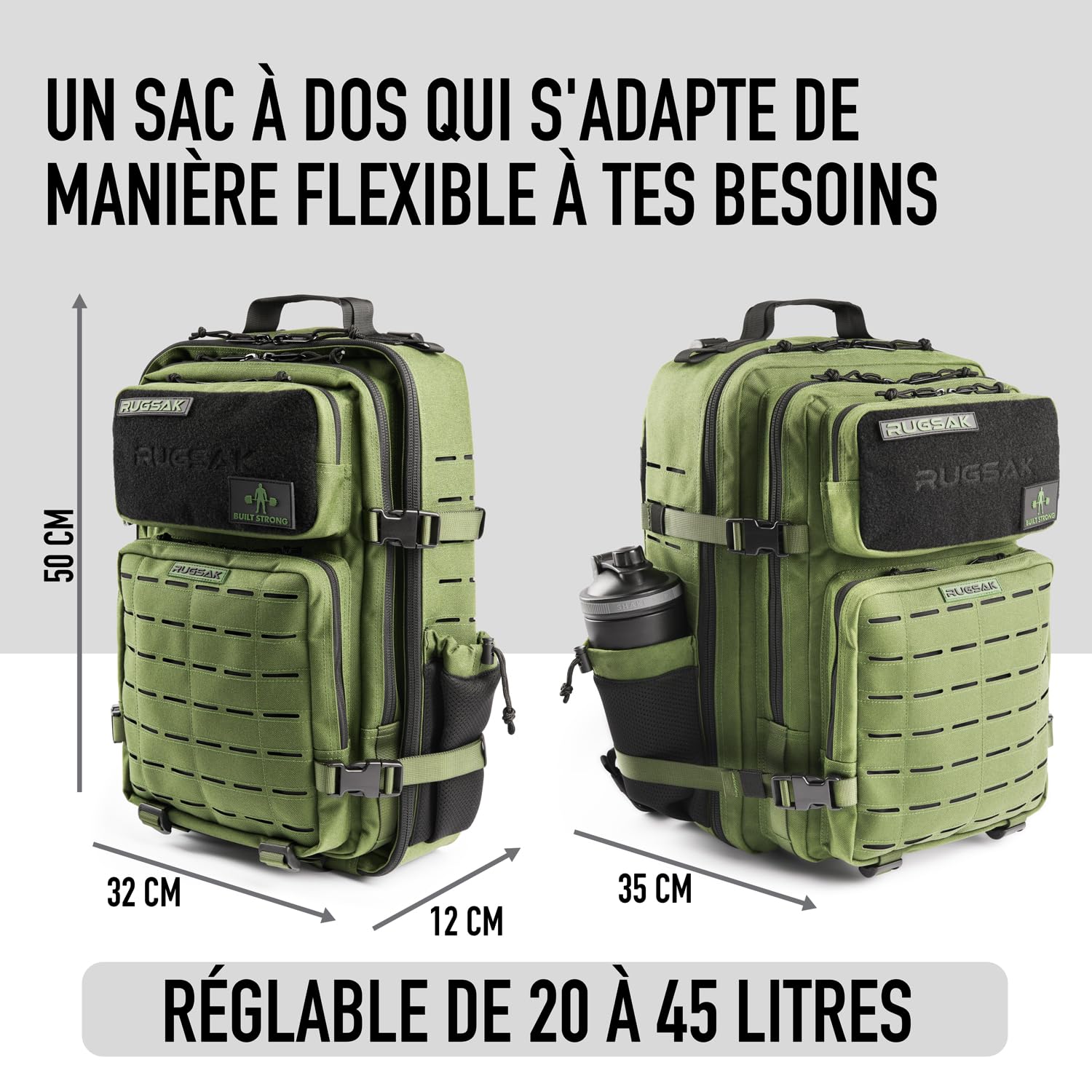 RUGSAK® ALPHA | Sac à dos tactique [15-48L] étanche & EXTREME robuste | Sac à dos militaire | pour le travail en plein air la randonnée le camping et le fitness | Sac à dos de voyage hommes & femmes