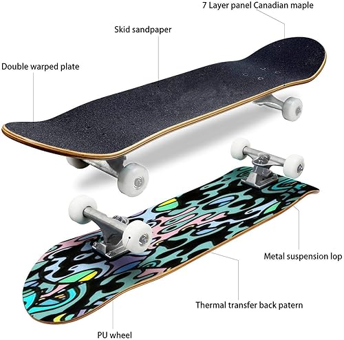 Miniatura 3 de Patineta cóncava clásica con estampado psicodélico, patrón moderno sin costuras, multicolor, divertido tablero de arce para deportes extremos y al