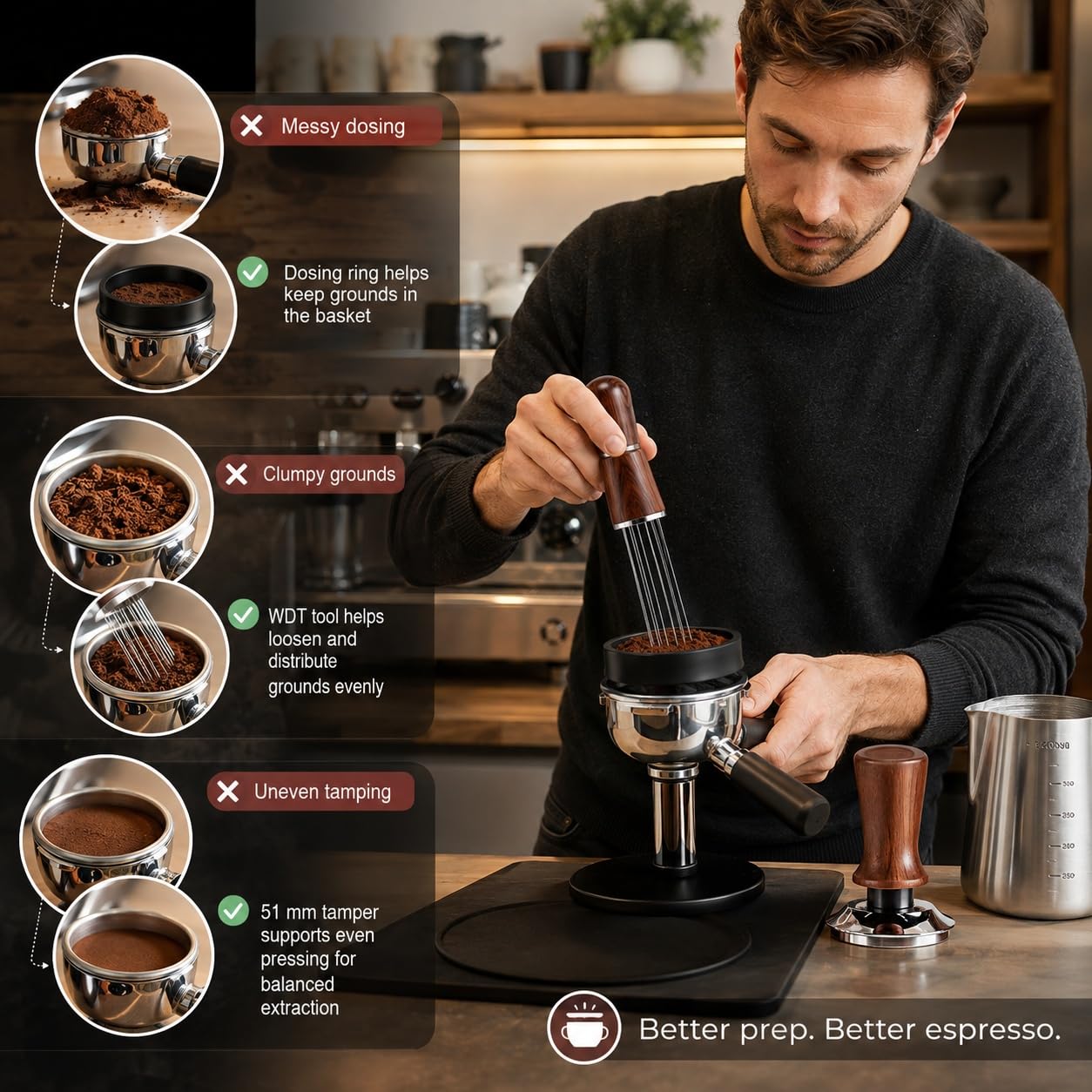 Set Barista 24 Pezzi, pressino per caffe 51 mm, accessori macchina caffe
