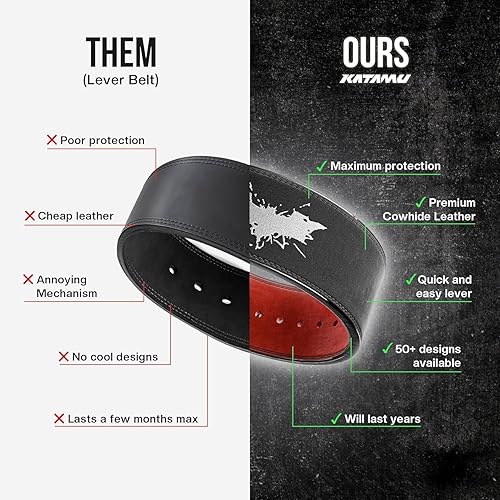 Miniatura 5 de Katamu Cinturón de levantamiento de pesas de cuero de alta calidad, palanca de acero segura, soporte de levantamiento de pesas para peso muerto,