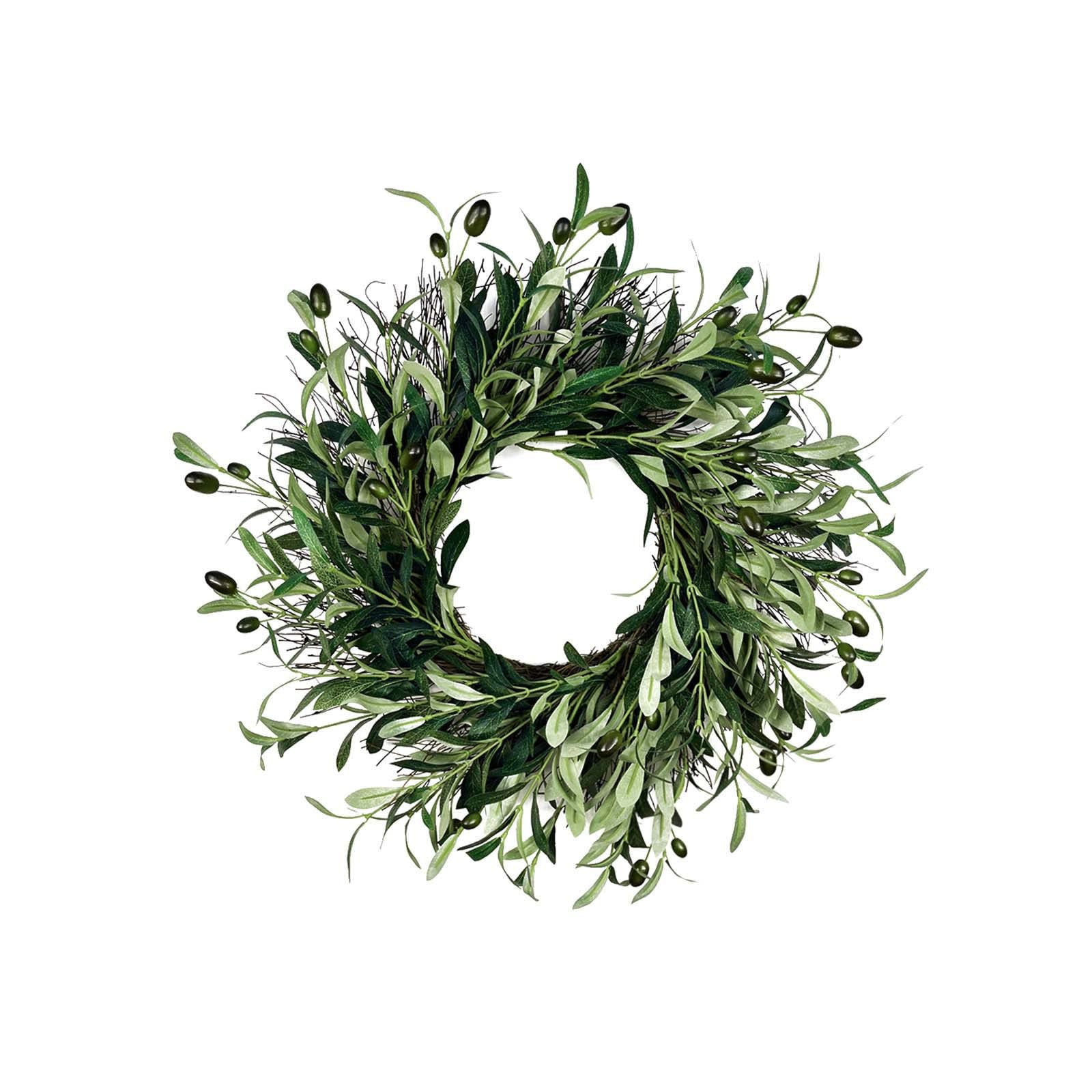 45 cm Wreath Storage Olive Fruit Wreath Porch Decoration Front Door Outdoor Hanging Wreath Decor Christmas Advent Wreath (As Shown, One Size)