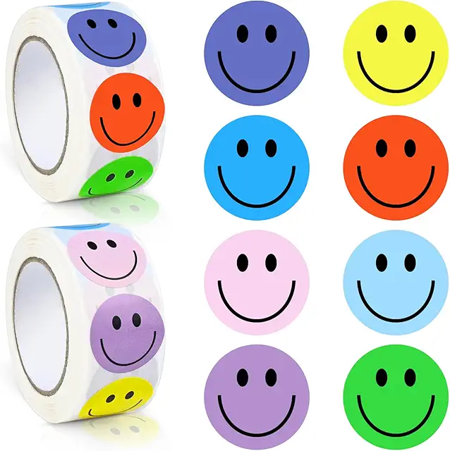 1000 Smiley Aufkleber, 25 mm bunte Emoji-Sticker für Belohnungen und Dekoration