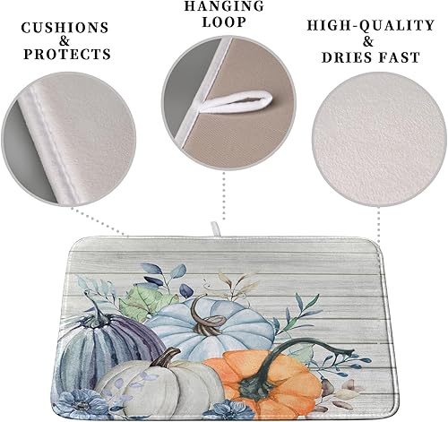 Vista 273 de Tapete de secado de platos con hojas de palma tropicales para encimera de cocina, 18 x 24 pulgadas, tapete de secado de cocina Monstera verde