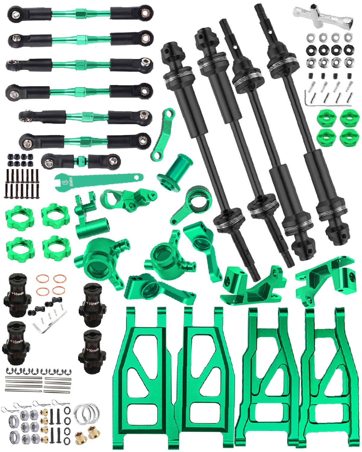 HopsupRC Upgrades Part for 1/10 Rustler/Stampede/Slash VXL 4X4,Big Bore RC Shocks&Steel Drive Shaft CVD&A Arm&Caster Block,Steering Blocks,Rear Stub Axle Carriers&Steering Bellcranks&Hex Hub,Green