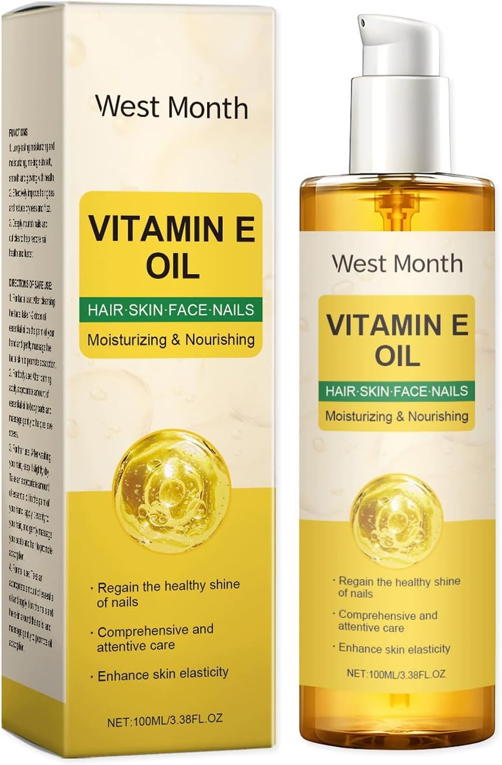 Organic Vitamin E Oil for Skin, Hair & Nails, 100% Natural Moisturizing Oil with Jojoba, Castor & Olive Oils for Face, Scalp & Body Care (100ml)