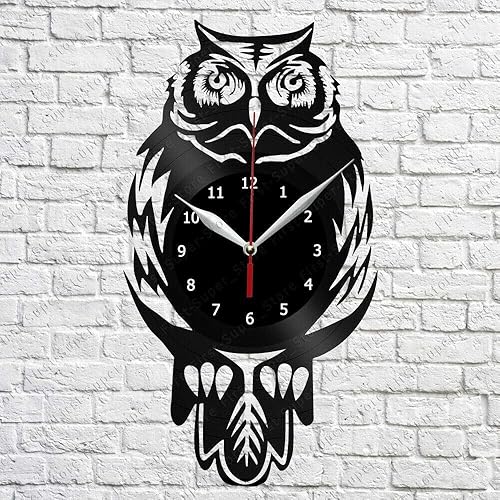 Reloj de pared de vinilo con diseño de búho, registro LP, decoración del hogar, arte hecho a mano, regalo de personalidad 5 (tamaño 12 pulgadas,