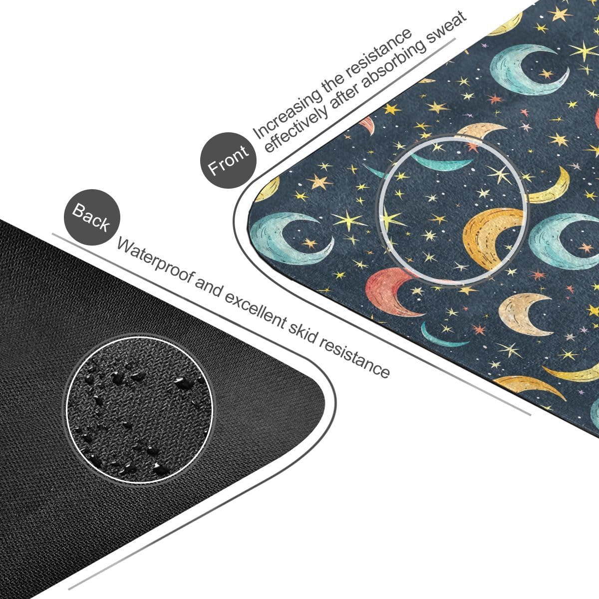 ALAZA Colorful Moon Stars Seamless Yoga Mat Non Slip Fitness Exercise Mat, Workout Mat for Yoga, Pilates and Floor Exercises