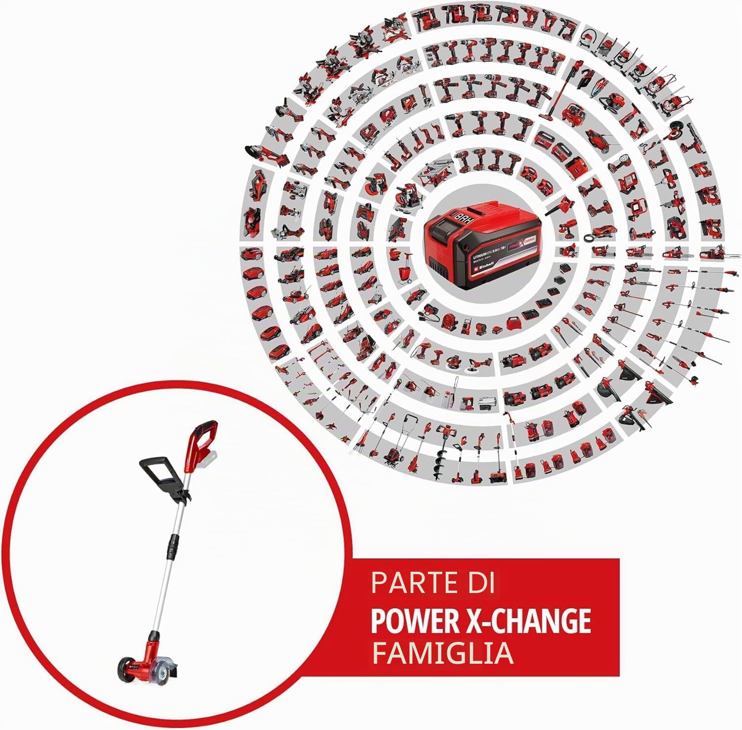 Einhell Pulisci fughe a batteria GC-CC 18 Li - Solo Power X-Change (18V, Velocità giri 1200 /min, manico telescopico, incl. 1 spazzola nylon e 1 in acciaio, senza batteria e caricabatteria)