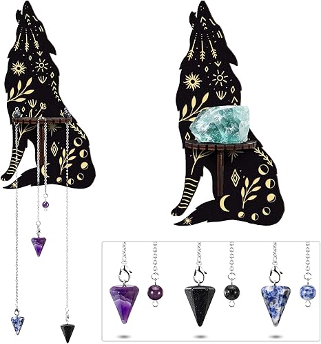 Lindo estante de pared de madera con 3 piedras de cristal, estante de exhibición de cristal decorativo para pared, estante de pared de cristal,