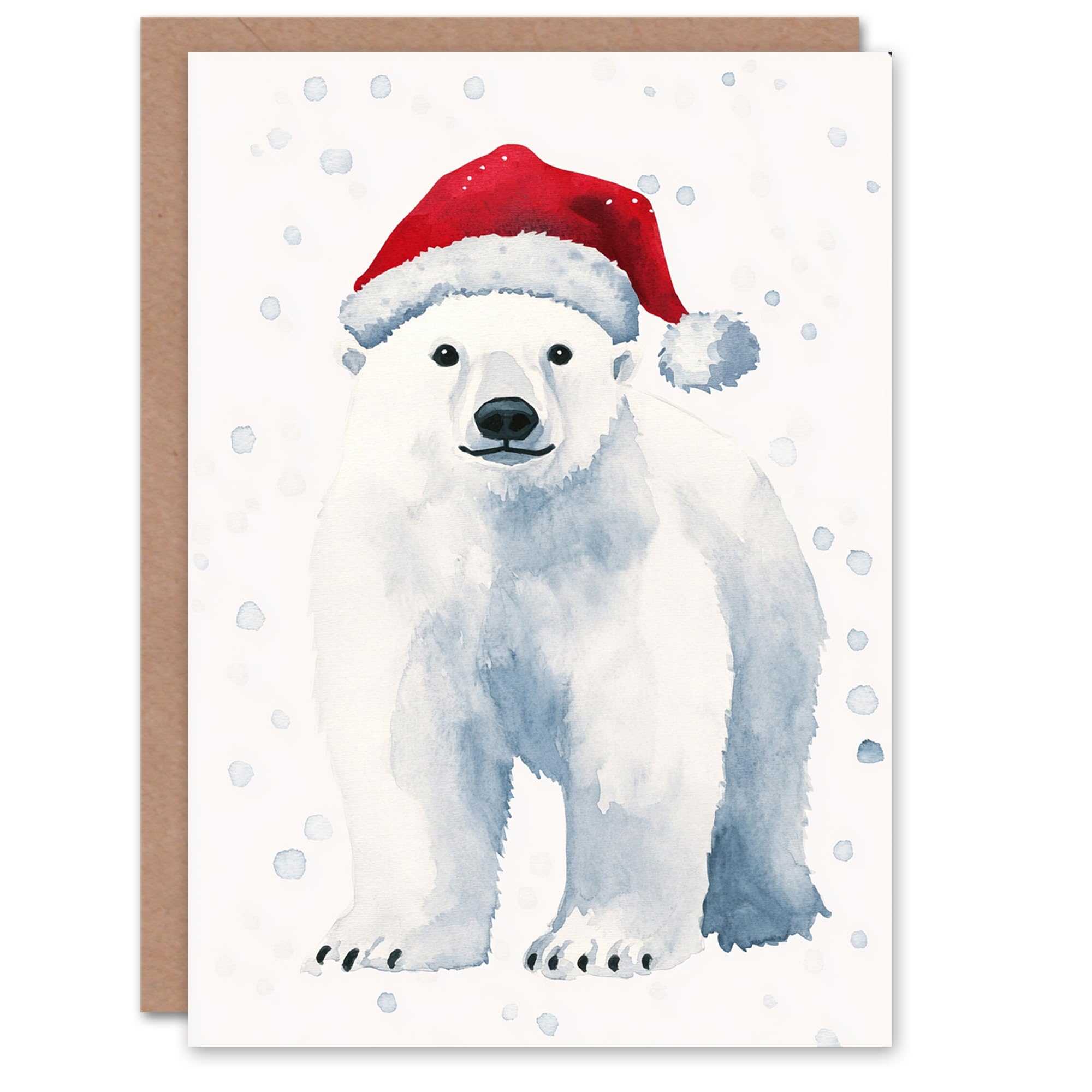 Artery8 Cute Baby Polar Bear With Santa Hat Blank For Him Or Her Art Xmas Festive Christmas Card