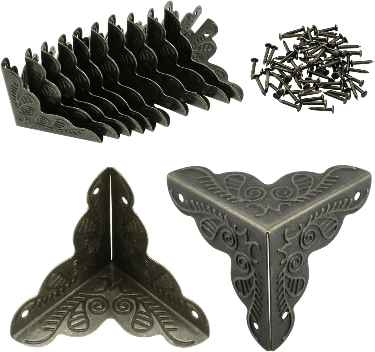 Furniture Corner Protector Antique Triangle Edge Decorative Metal Corner Guard for Storage Box Jewelry Case Cabinet Coffee Table Wooden Chest etc. Pack of 12 Pcs (Bronze)-image-17