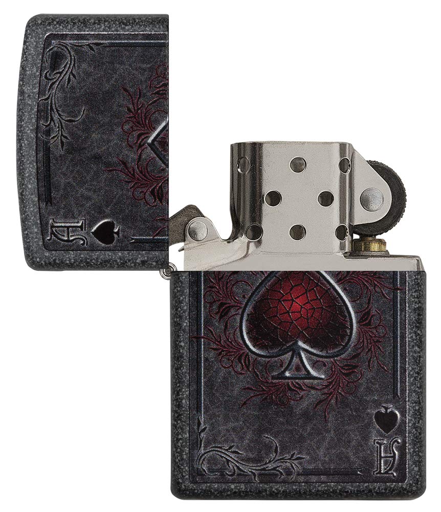 Zippo Briquet Tempête - Modèle As de Pique - Finition Iron Stone avec Color Image - Rechargeable - Réutilisable - Design Coupe-Vent - Coffret Cadeau Fabriqué aux États-Unis