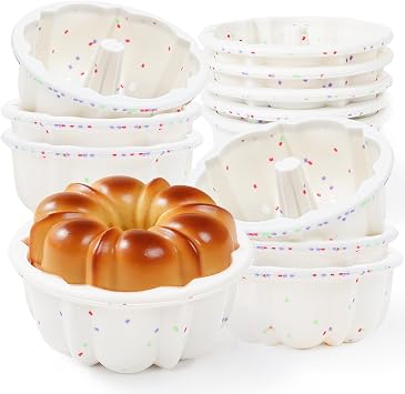 4 Inch Silicone Mini Fluted Tube Cake Pans with Metal Frame, 12 Pcs Nonstick Mini Flan Molds for Baking, BPA Free Individual Reusable Jello Mold for Small Business or Home BakerCream