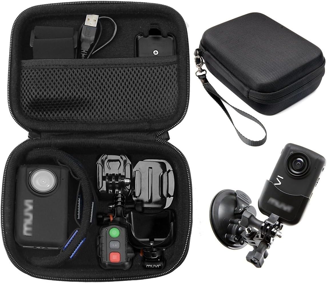 Case for Body camera, action camera like MIUFLY 1296, Veho VCC003, VCC005 MUVI HD10, HDPRO, PNZEO F5, BOBLOV M5/ M7, Pyle PPBCM9, R-Tech HD Night Version camera, SD card Pockets