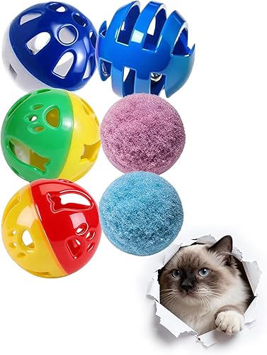 Paquete de 6 pelotas de juguete para gatos activos y gatitos, murciélago juguetón (1.5 pulgadas, juego básico de juguetes para gatos)