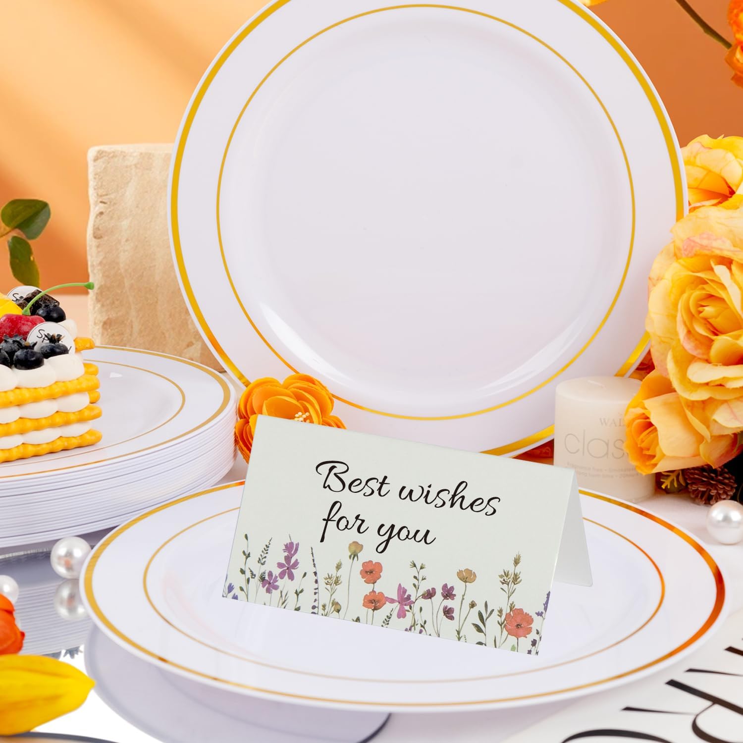 30 Pack Flower Place Cards, 2 x 3.5 Inches Blank Name Cards for Wedding Reception, Bridal Shower, Birthday Banquet & Event Table Seating (30)