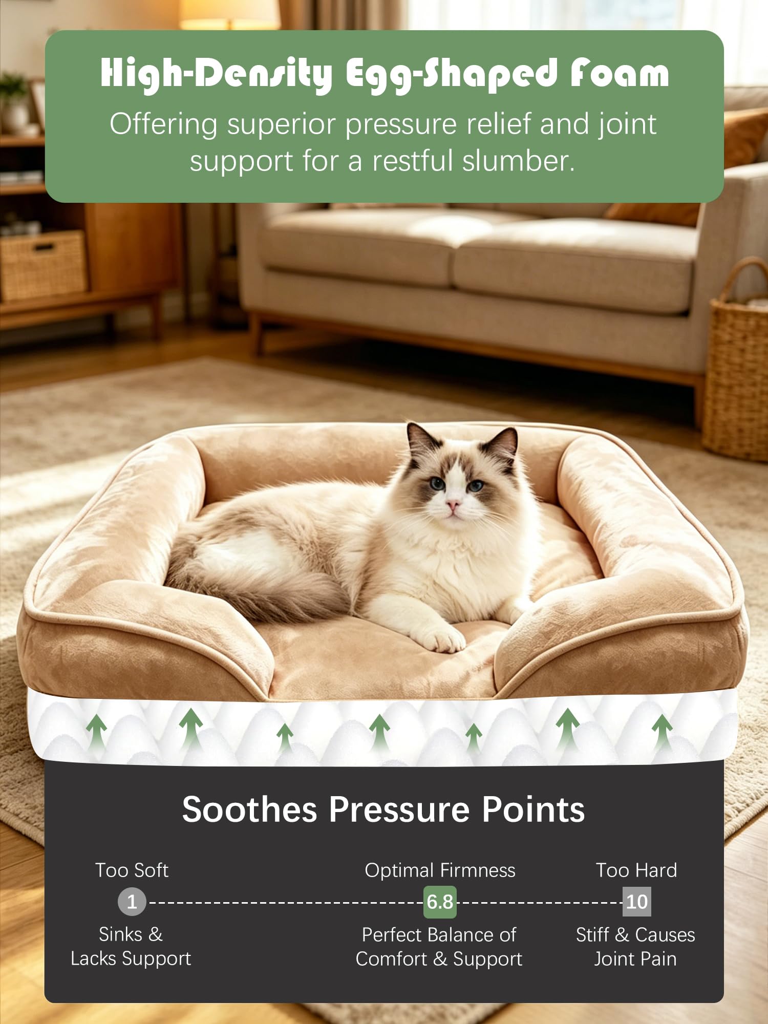 Spotted Play Orthopedic Dog Bed with Sides - Sofa Beds for Small Dogs, Supportive Foam Pet Couch Bed with Washable Removable Cover, Waterproof Lining and Non-Slip Bottom, Brown - S view 4