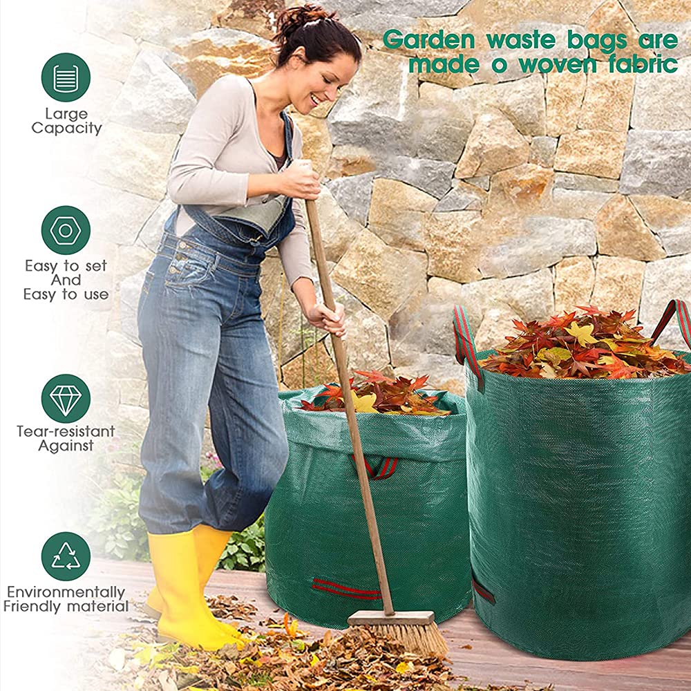 2 sacchetti per la spazzatura da giardino, 500 l, XXL, sacchetti per rifiuti da giardino, resistenti, pieghevoli e riutilizzabili, con manici antistrappo (2 pezzi, verde)